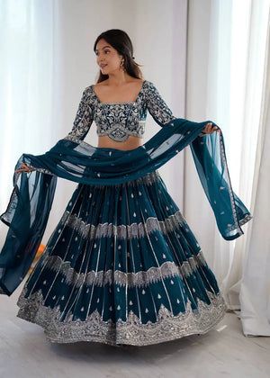 Embroidered Faux Georgette Lehenga Choli Set for Wedding and Festive Occasions