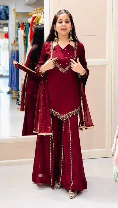 Maroon Mirror Work Palazzo Set