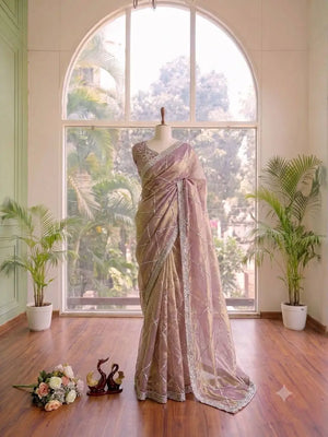 Mauve Diamond Lattice Saree