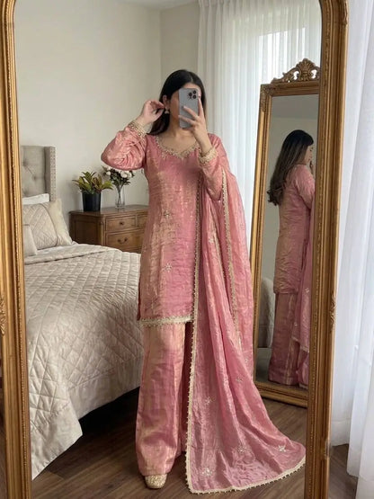 Dusty Rose Mirror Sharara Set