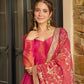 Embroidered Roman Simmer Silk Anarkali Suit Set with Dupatta