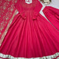 Embroidered Roman Simmer Silk Anarkali Suit Set with Dupatta