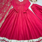 Embroidered Roman Simmer Silk Anarkali Suit Set with Dupatta