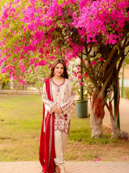 Ivory Threadwork Harem Suit Set