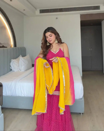 Magenta Mirror Lace Sharara Set