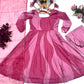 Salmon Pink Organza Foil Work Anarkali Gown Set with Dupatta