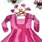 Salmon Pink Organza Foil Work Anarkali Gown Set with Dupatta
