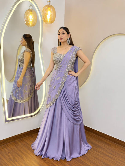 Sequin Embroidered Drape Lehenga