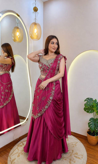 Sequin Embroidered Drape Lehenga