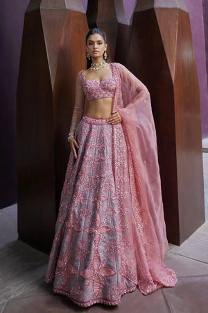 Rose Grey Floral Lehenga Set