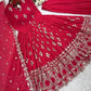 Designer Faux Georgette Embroidered Anarkali Gown Set
