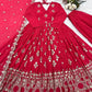 Designer Faux Georgette Embroidered Anarkali Gown Set