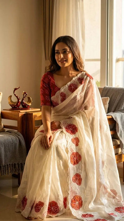 Floral Applique Sequin Saree