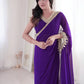 Shop Ready to Wear Georgette Saree with Lace Border and Mirror Pallu for Party Festive Wear
