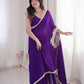 Shop Ready to Wear Georgette Saree with Lace Border and Mirror Pallu for Party Festive Wear