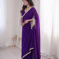 Shop Ready to Wear Georgette Saree with Lace Border and Mirror Pallu for Party Festive Wear