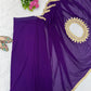Shop Ready to Wear Georgette Saree with Lace Border and Mirror Pallu for Party Festive Wear