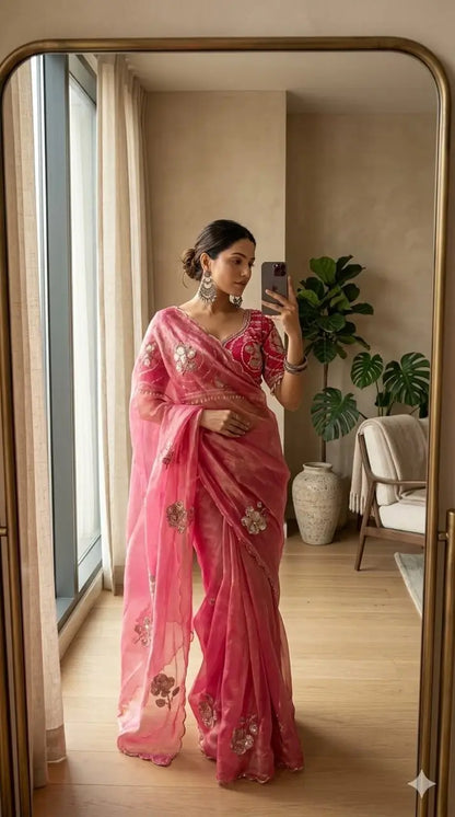 Beaded Floral Butta Saree