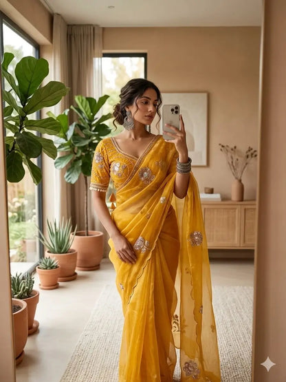 Beaded Floral Butta Saree