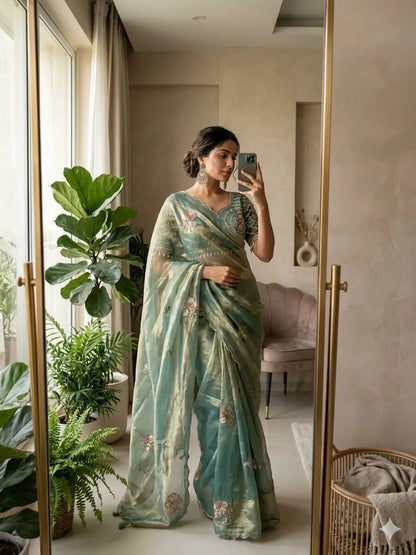 Beaded Floral Butta Saree