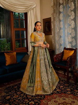 Mustard Sage Panel Lehenga Set