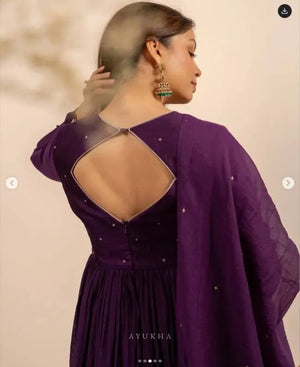 Thread Work Vichitra Silk Anarkali Set with Dupatta