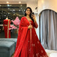 Red Floral Sequin Anarkali Gown