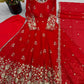 Red Floral Sequin Anarkali Gown