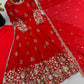 Red Floral Sequin Anarkali Gown