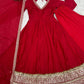 Red Vichitra Silk Anarkali Gown