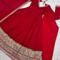 Red Vichitra Silk Anarkali Gown