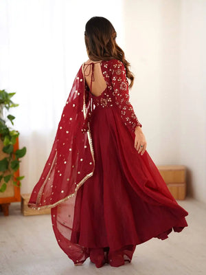 Embroidered Crunchy Silk Anarkali Suit Set with Dupatta