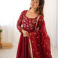 Embroidered Crunchy Silk Anarkali Suit Set with Dupatta