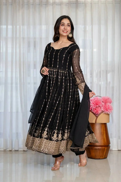 Zari Sequin Anarkali Gown
