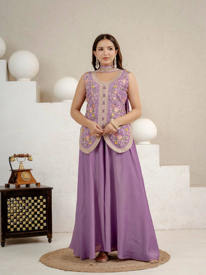Lilac Sequin Embroidered Sharara Set