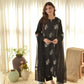 Embroidered Roman Silk Kurti Pant Set with Printed Silver Chiffon Dupatta