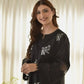 Embroidered Roman Silk Kurti Pant Set with Printed Silver Chiffon Dupatta