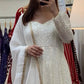 Off-White Sequined Blooming Anarkali Gown Set with Dupatta