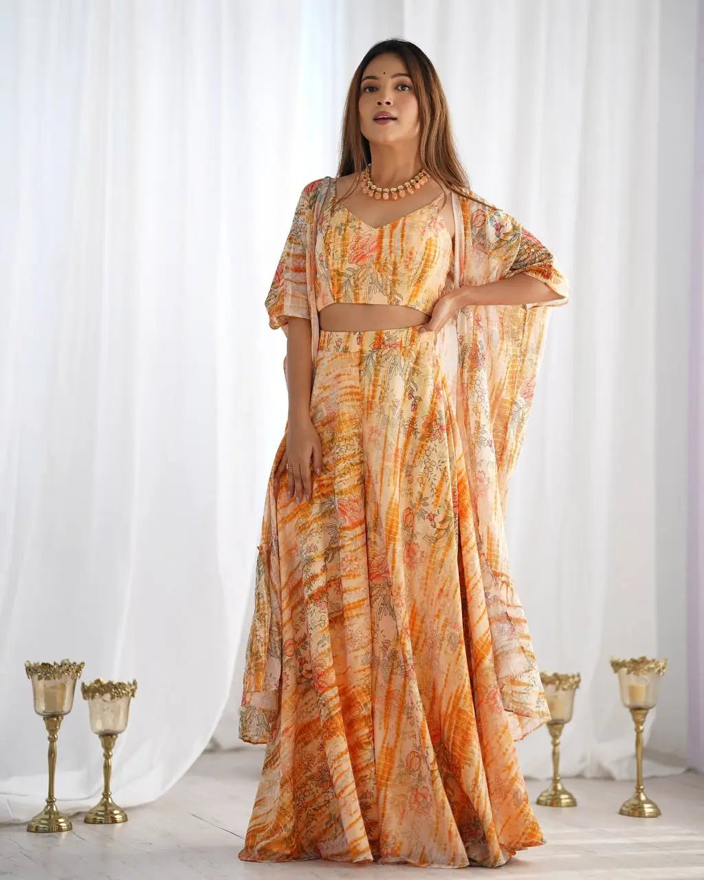 Floral Fox Georgette Palazzo Set with Shrug