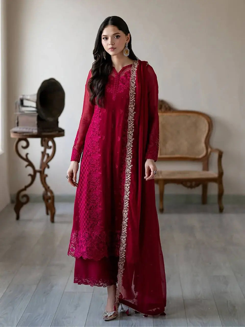 Designer Faux Georgette Embroidered Suit Set