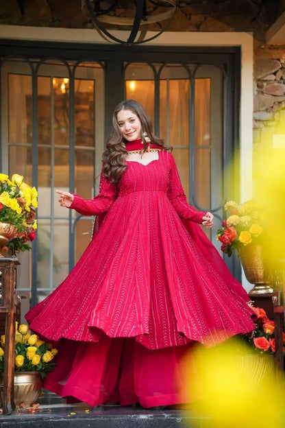 Designer Blooming Georgette Anarkali Suit Set