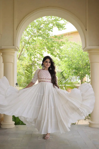 Kora Cotton Gota Patti Anarkali