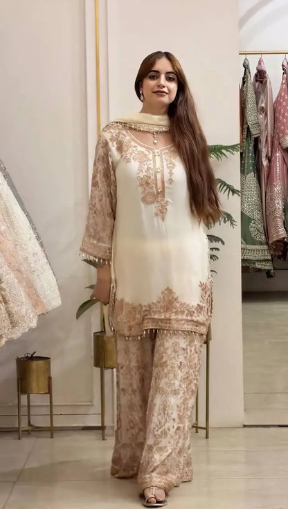Sequin Floral Embroidered Sharara Set