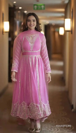 Designer Faux Georgette Embroidered Gown Set