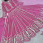 Designer Faux Georgette Embroidered Gown Set
