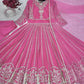 Designer Faux Georgette Embroidered Gown Set