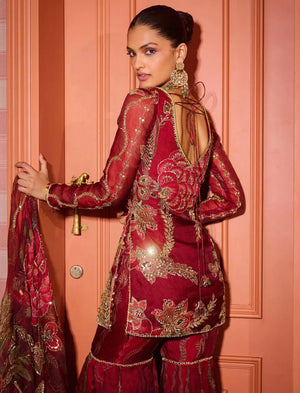 Embroidered Organza Sharara Set with Dupatta