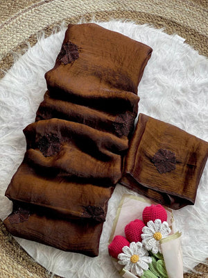 Floral Beaded Silk Saree