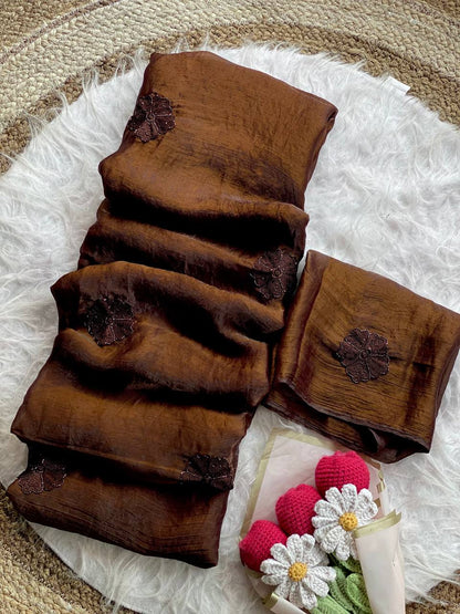 Floral Beaded Silk Saree