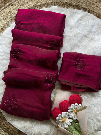 Floral Beaded Silk Saree